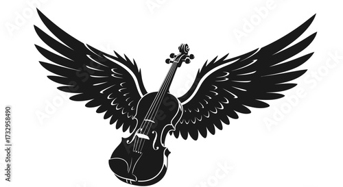 Stringed harmony silhouette: A violin soars with wings of musical inspiration