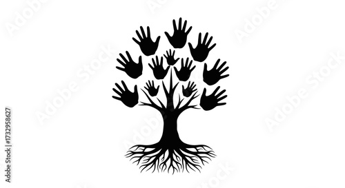 Symbolic representation of unity connection and community through human hand silhouettes