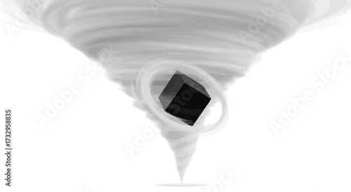 Whirlwind of chaos: A conceptual illustration of a dark cube trapped in a swirling vortex