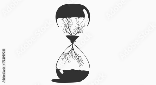 Abstract Sandglass with Tree Roots Symbolizing the Passage of Time and Growth