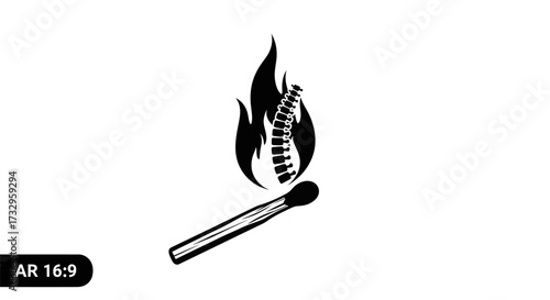 Burning spine concept illustration symbolizing back pain inflammation and spinal health issues