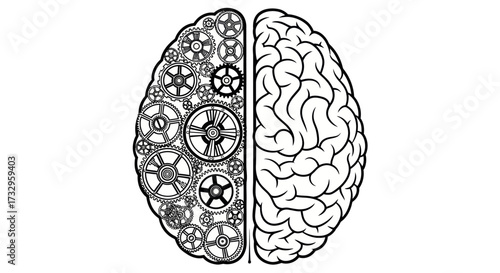 Conceptual brain artwork showcasing cognitive functions through mechanical and organic imagery