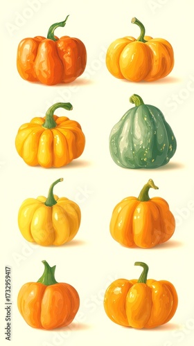 arrangement of various pumpkins showcasing different shapes and sizes for seasonal decoration