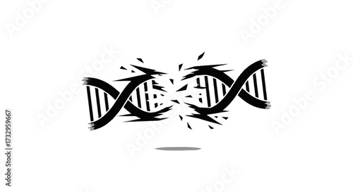 Disrupted genetic code illustration depicting dna fracture and vulnerability in black