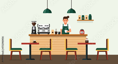 Vector illustration of barista making coffee. Illustration for website, landing page, mobile app, poster and banner. Trendy flat vector illustration