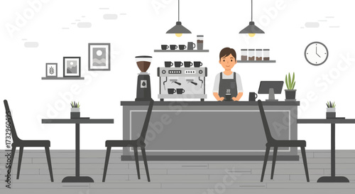 Vector illustration of barista making coffee. Illustration for website, landing page, mobile app, poster and banner. Trendy flat vector illustration