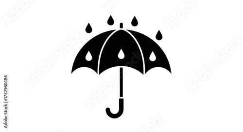 Iconic umbrella symbol with falling raindrops representing protection from weather elements