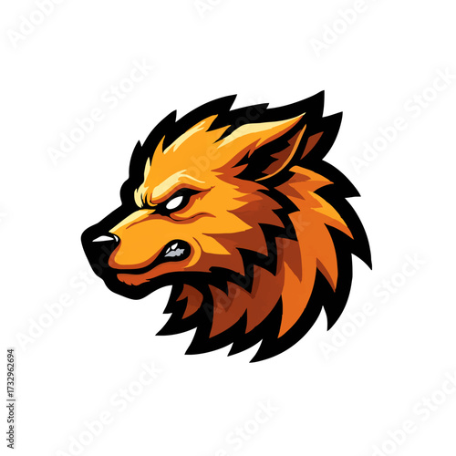 Cartoon Wolf Head Growling Fiercely

