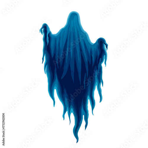 Blue Cartoon Ghost Floating on White Background

