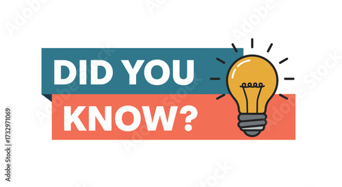 Engaging 'Did You Know' label design featuring a bright light bulb and illuminating rays, perfect for educational content, trivia, and insightful information graphics. Vector illustration