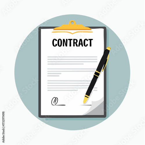 Illustration of a signed contract with a black pen resting on it, symbolizing agreement or commitment in business.