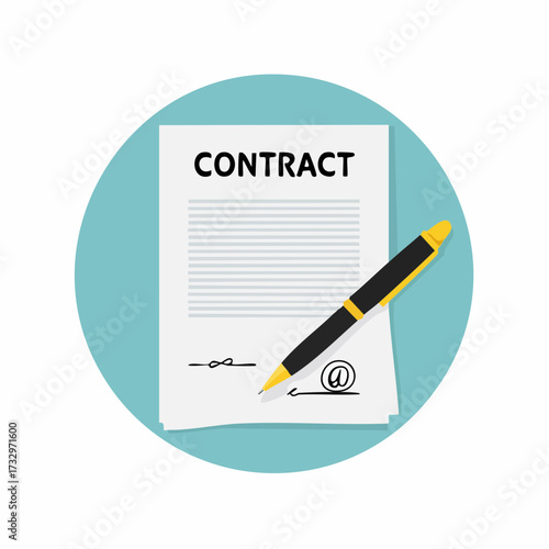 Illustration of a signed contract with a black pen resting on it, symbolizing agreement or commitment in business.