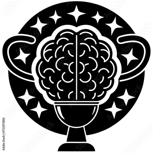 Brain Outline with Shining Trophy Silhouette