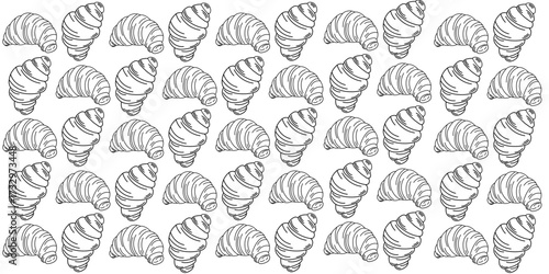 collection of seats hells, set of croissant doodle hand drawn. Hand drawn croissant french breakfast line clipart.