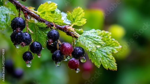 Blackcurrants on branch