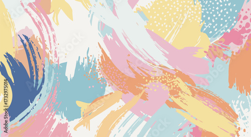 Vibrant abstract seamless pattern with bold, colorful brush strokes and playful dot textures, perfect for fashion or modern graphic design backgrounds