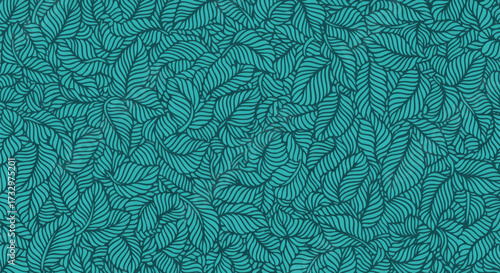 Seamless vector pattern of hand-drawn stylized green leaves and jungle foliage