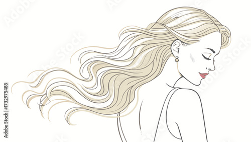 Beautiful woman with blonde hair drawing vector illustration for hair salon and beauty product advertising