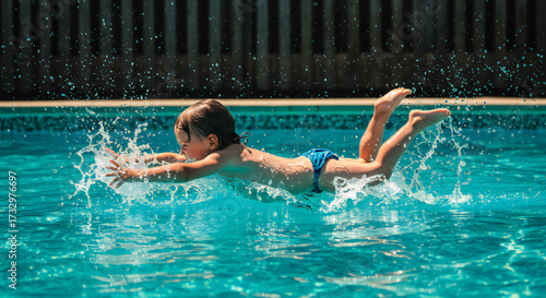 Wallpaper Mural Little Child Diving in Swimming Pool Torontodigital.ca