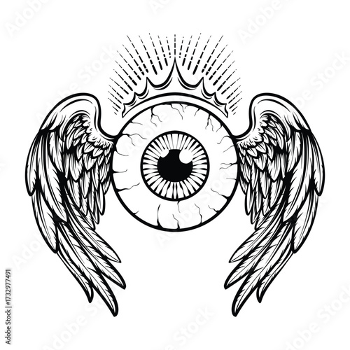 Winged Eye with Crown Divine Vision and Protection Symbol