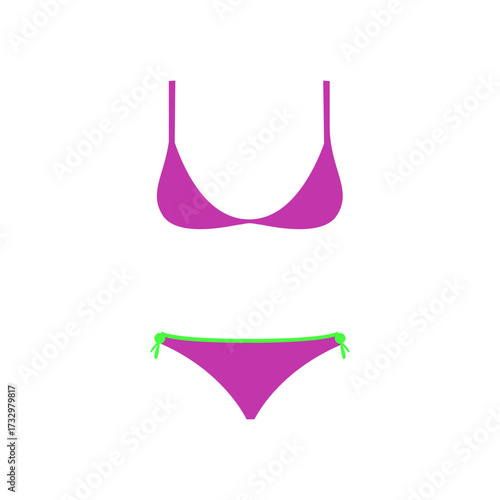 A stylish purple and green bikini set on a clean white background for swimwear fashion