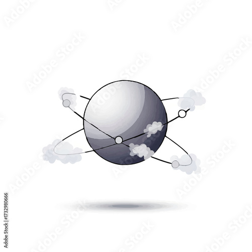 Cartoon Atom Model with Orbiting Electrons

