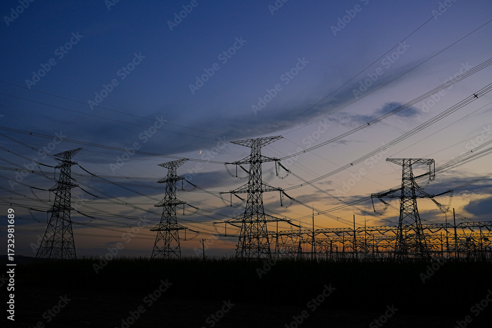 Fototapeta premium The power supply facilities of contour in the evening
