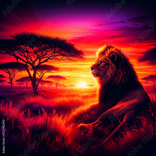 lion at sunset