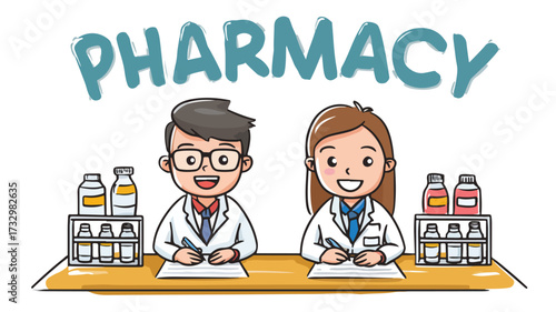 Professional Cartoon Illustration of Two People Cohesively Working Together