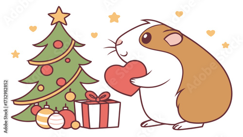 Cute SVG of a Gentle Guinea pig in Festive Cheer colors, featuring holding a heart in a Christmas setting
