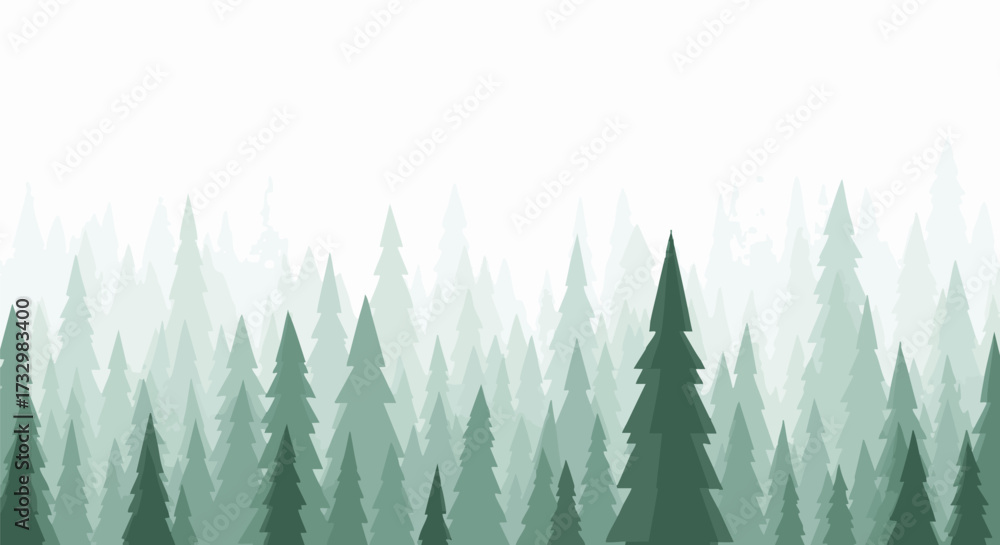 Fototapeta premium Green forest illustration. Layered pine tree silhouette design showcases a serene environment. Great for background, design elements and seasonal use