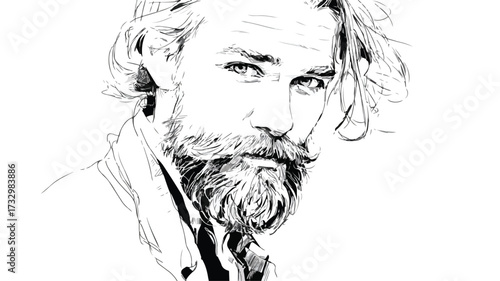 Professional Illustration of a Man with a Beard and Mustache