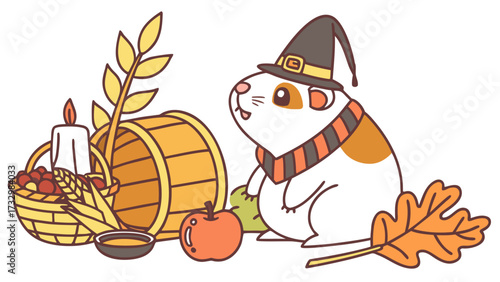 Cute Silly Guinea pig, accessorized with with a scarf, in a Thanksgiving world – Grateful Harvest palette vector