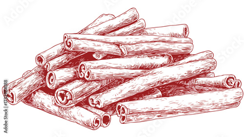 Cinnamon Sticks Illustration: Spice Pile Sketch with Vector Design Elements