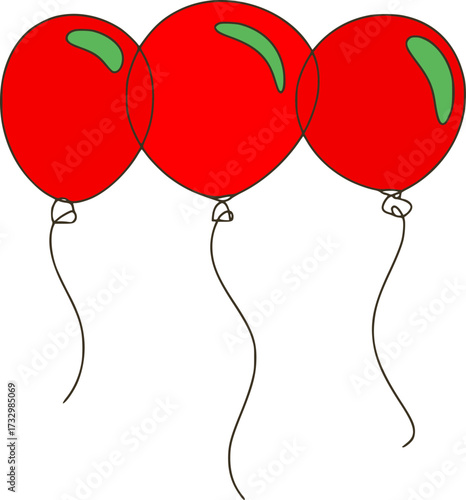 Red balloons with green accents and strings celebration party