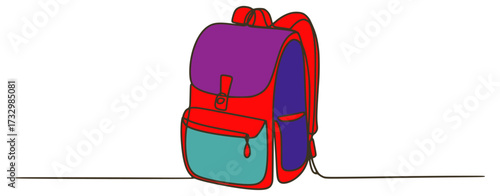 Red purple and teal backpack with straps and pockets school travel