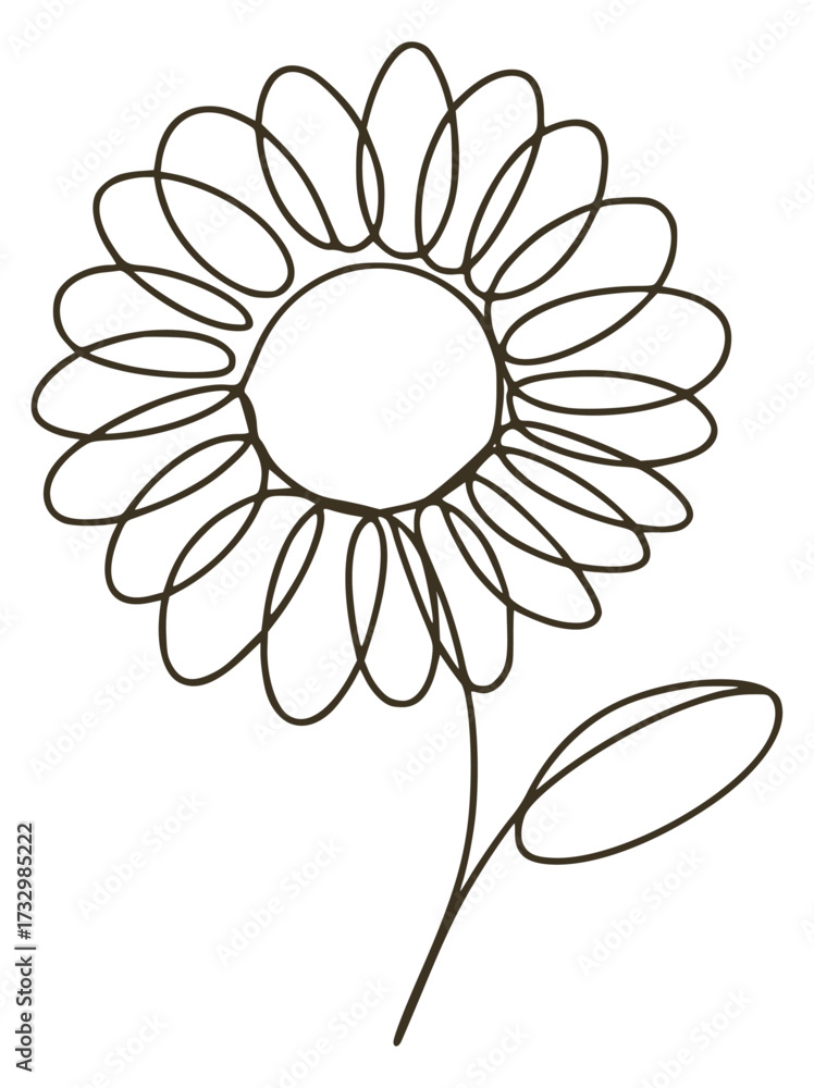Fototapeta premium Single line drawing of a flower with a leaf outline botanical