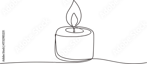 Single line drawing of a lit candle flame light