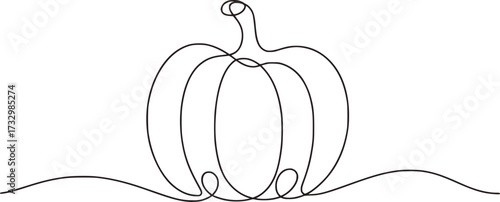 Single line drawing of a pumpkin with stem and base squash gourd