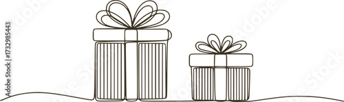 Two wrapped gifts with bows present ribbon