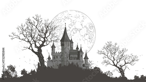 Spooky Castle and Full Moon Background