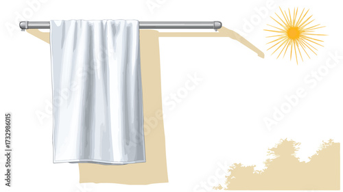 White Towel Hanging on Rack with Reflection - Professional Bath Accessories