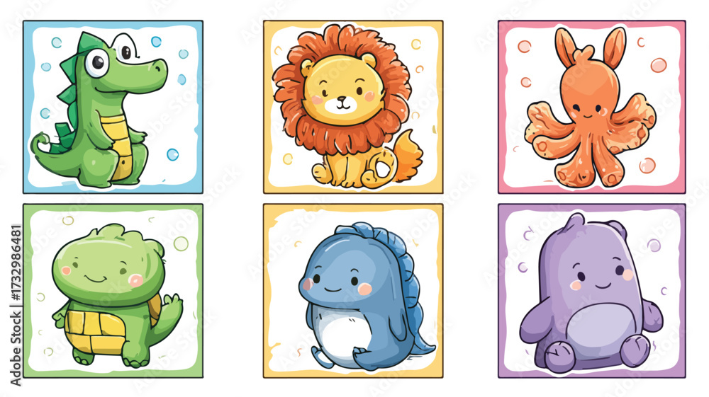Fototapeta premium Cute Cartoon Character Cards Collection for Creative Projects