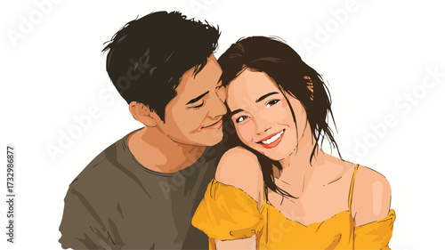 Joyful Young Couple Embracing and Smiling in Affectionate Moment