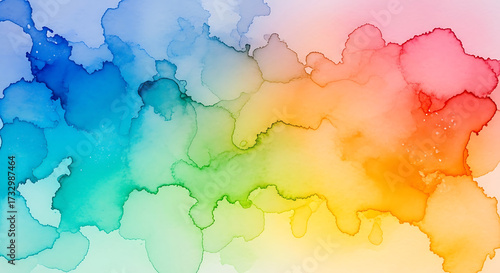 Vibrant Rainbow Watercolor Ink Splashes Abstract Background blue bright