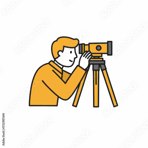 Professional Land Surveyor Using a Theodolite on a Tripod.