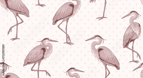 Elegant seamless pattern with stylized herons in graceful poses