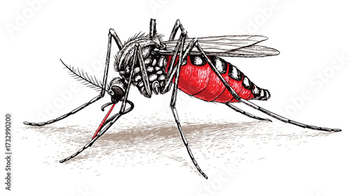 Detailed Vector Illustration of Mosquito Sucking