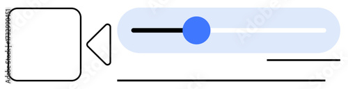 Video screen element with play icon and horizontal progress bar. Ideal for media player, streaming, UI design, technology, multimedia, online learning, simple flat metaphor