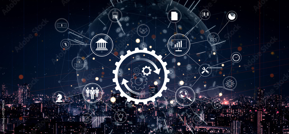 Fototapeta premium A business process automation and operations management system. A concept for integrating and automating core business functions for efficiency. Motif